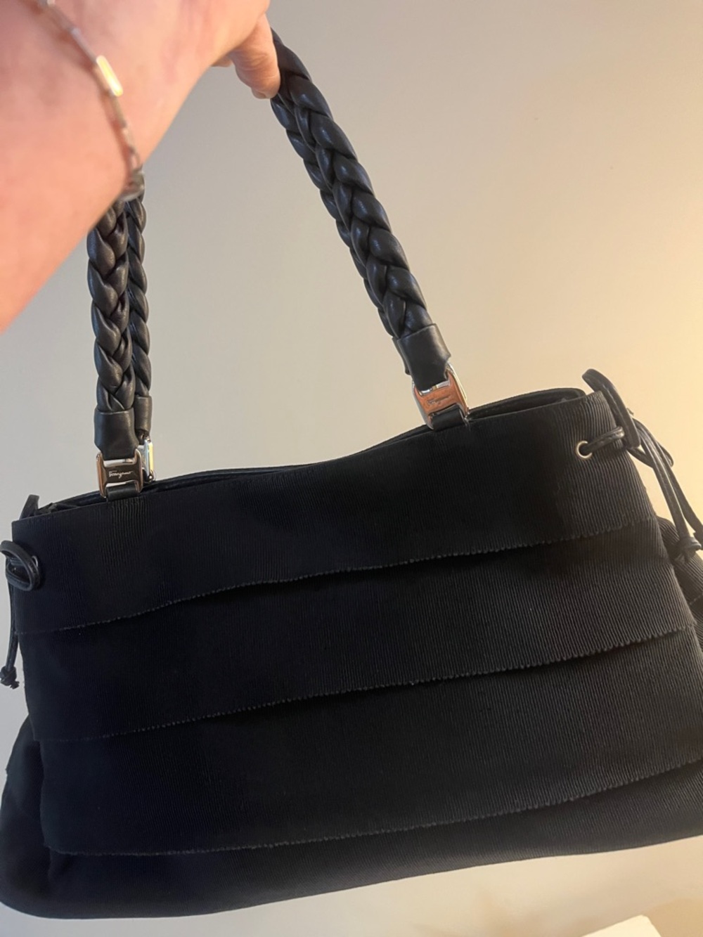 Salvatore Ferragamo canvas pleated bag shw